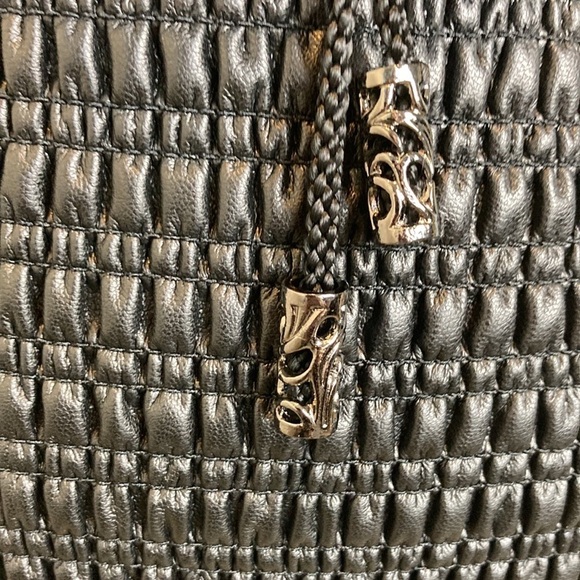 A.L.C. Smocked Vegan Leather Jaclyn Black Pencil Skirt 00 Goth Luxury Designer - Picture 12 of 16